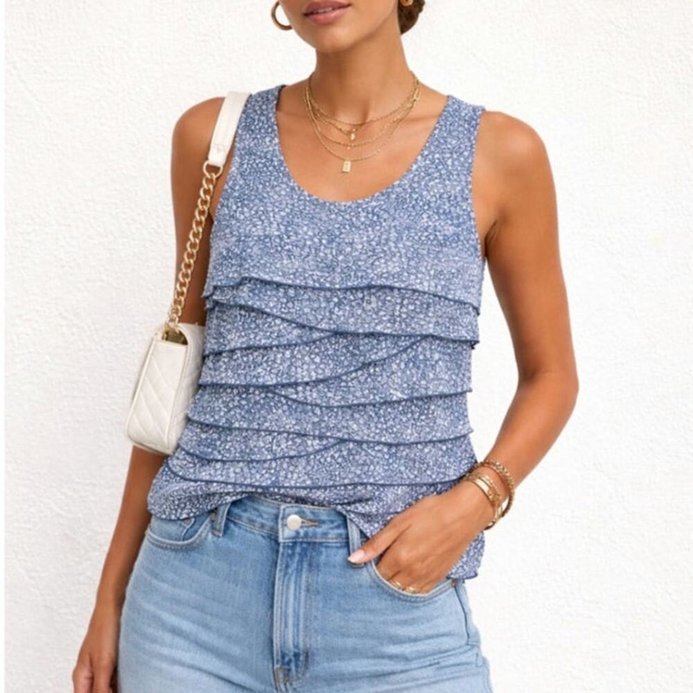Ann Taylor Ruffle Tiered Top Blouse  Boho Sleeveless Side Zip Women's Size MP